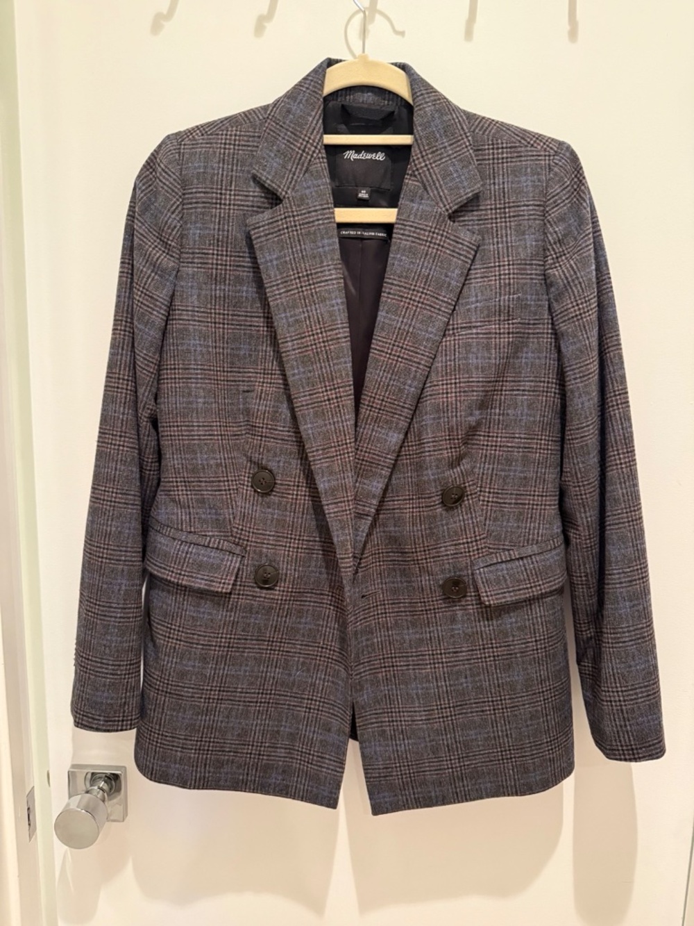 Madewell Gray Plaid Double-Breasted Blazer